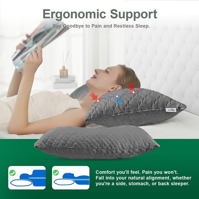 CHxxy Side Sleeper Pillow for Neck and Shoulder Reilef, Ergonomic Design Medium Firm Pillow, Queen Size Bed Pillows for Sleeping, Cross Cut Memory Foam Pillows for Back, Stomach and Side Sleepers