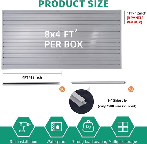 FRAYSCENT Slat Wall Panel - Durable Garage Storage System | PVC Tool Organizer, Grey 4ft x 8ft