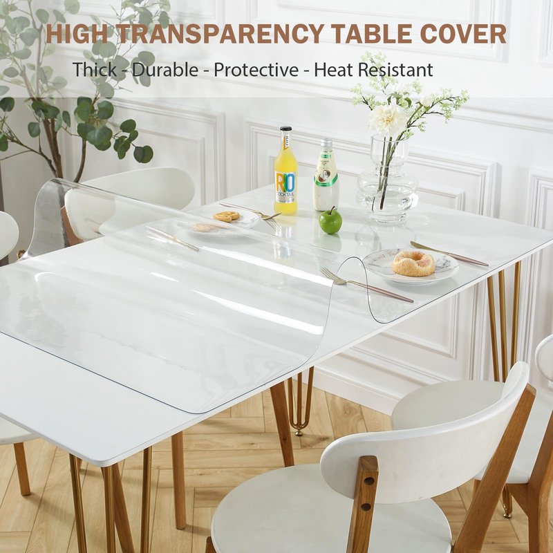 LovePads Clear Table Cover Protector 54 x 54 Inch, 1.5mm Thick Plastic Table Cover, Table Protector for Dining Room Table, Waterproof Vinyl Tablecloth Table Pad Mat for Kitchen, Dresser, Writing Desk