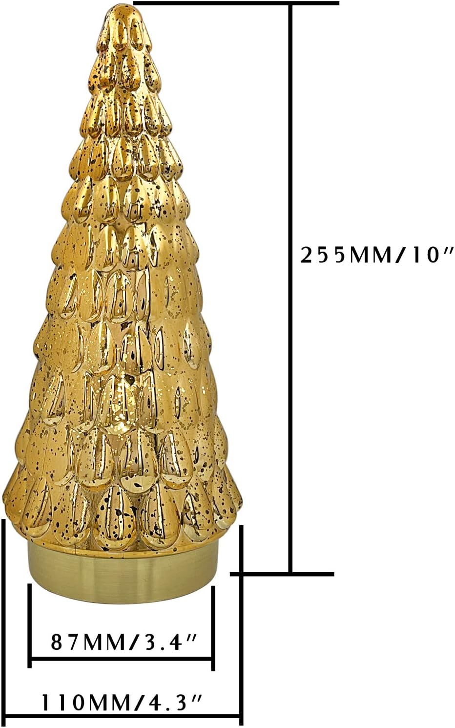 SHMILMH Gold Mercury Glass Christmas Tree Set - Battery Operated Tabletop Xmas Trees | 10" Decor