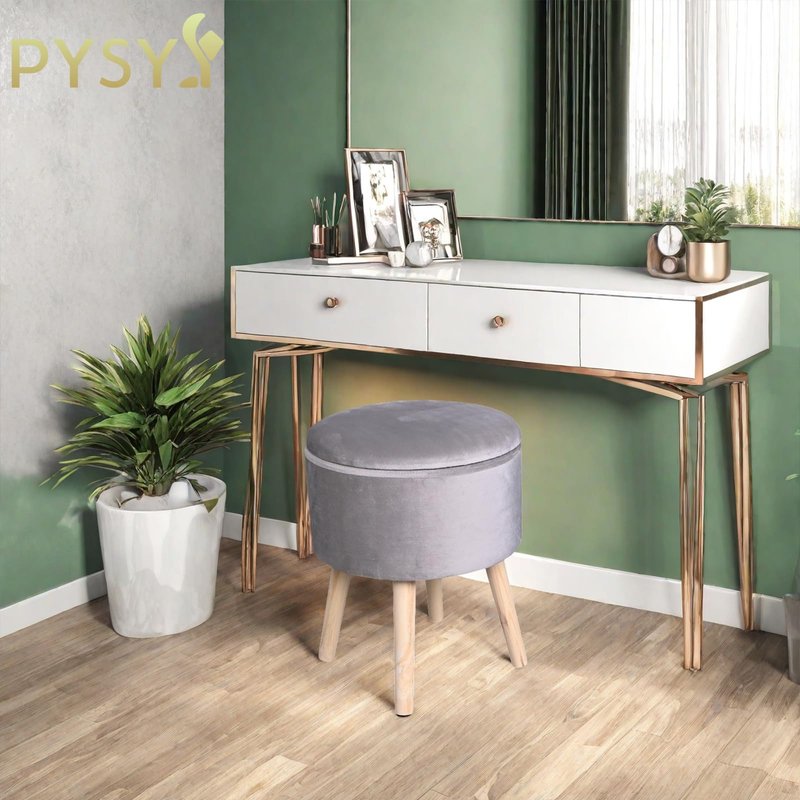 PYSYY Round Gray Velvet Storage Ottoman, Multifunctional Foot Rest with Storage, Modern Foot Stools for Bedroom and Living Room, 11.8" Wx11.8 Dx14.57 H Soft Ottoman
