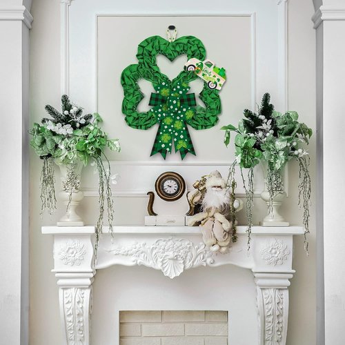 Heureppy Burlap Linen Wreath Bows - St. Patrick's Day Green Plaid Clover Decor | 2 Pack for Indoor/Outdoor Use