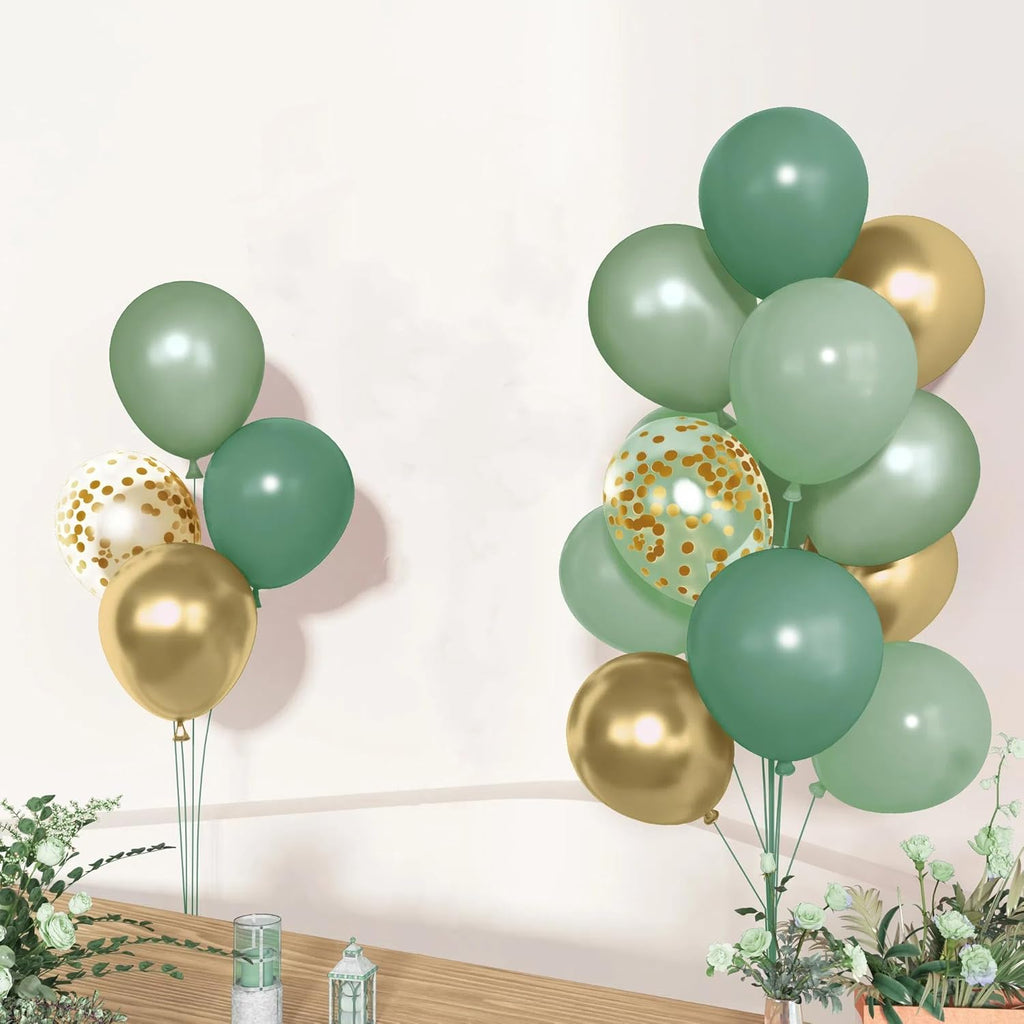 Skiennix 72Pcs Sage Green Balloon Set - 12" Latex & Pearl Metallic Gold Balloons for Parties