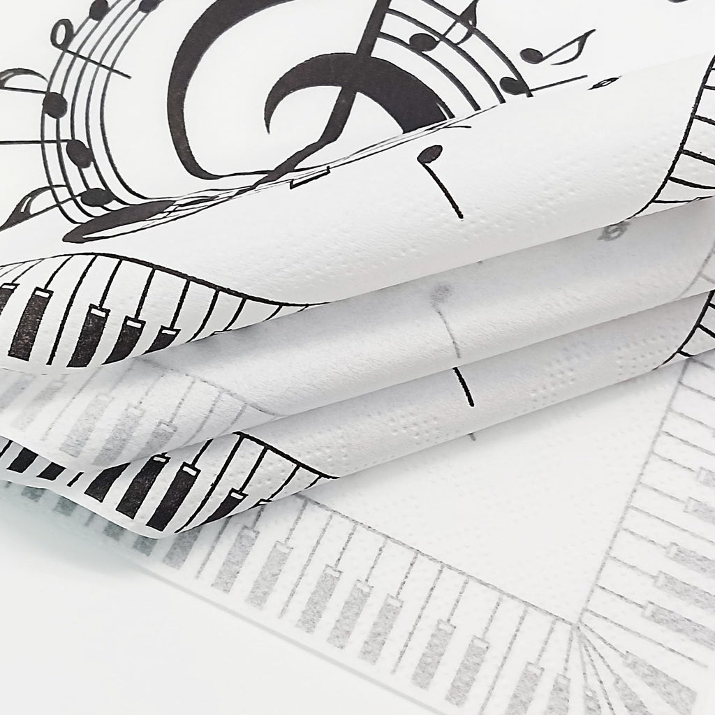Jagrove 100 Count Disposable Paper Music Napkins 2 Ply Musical Notes Piano Keys Print Decorative Beverage Guest Luncheon Dinner Cocktail Napkins for Music Themed Party, 6.5X6.5 Inches Folded