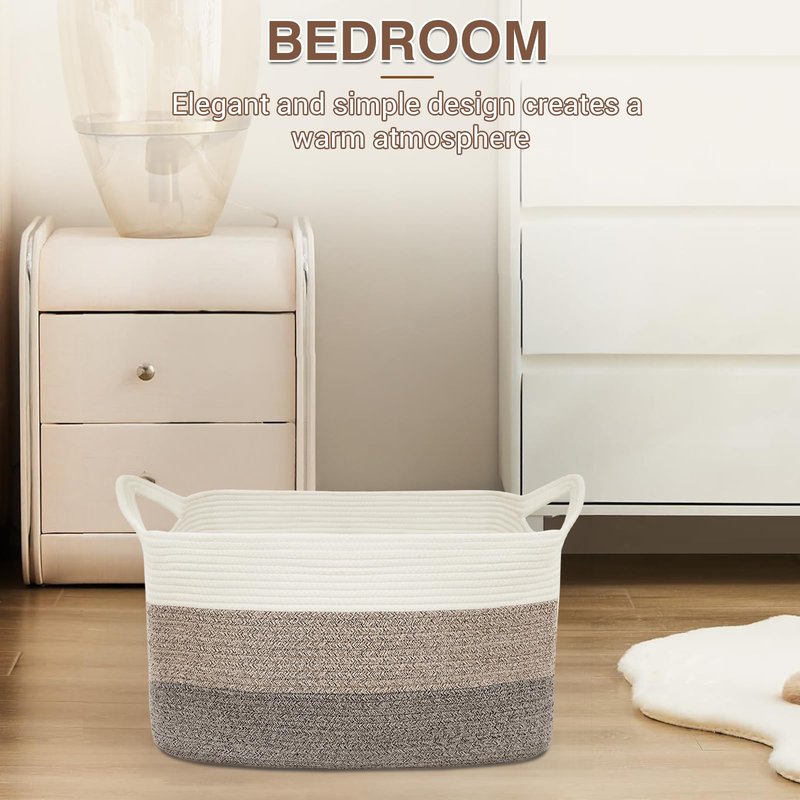 YOUDENOVA Nursery Storage Basket，21.6''×14.9''×11.8'' Rectangle Cotton Rope Blanket Basket, Nursery Laundry Hamper for Organizing，Toy Basket for Living Room, Bedroom