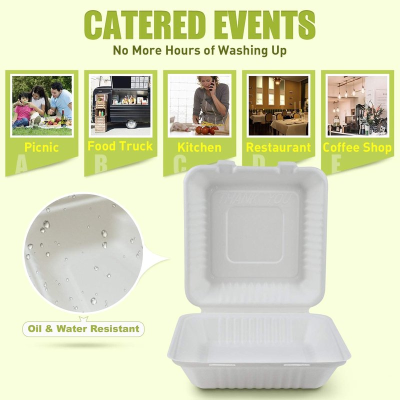 Green Earth 9-Inch, 200-Count, 1-Compartment, Compostable Clamshell, Natural Bagasse (Sugarcane Fiber), Take-Out/to-Go Food Boxes - Biodegradable Containers, Hinged Lid Microwave-Safe Gluten-Free