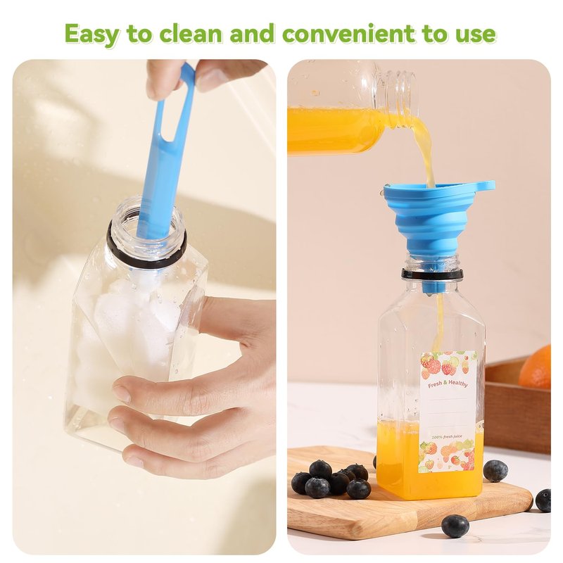 Party Club of America 30pcs 12oz Square Empty Reusable Juice Bottles With Caps,Label, Funnel, And Brush Drink Containers For Juicing Milkshake And Other Beverages
