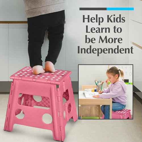 Handy Laundry Folding Step Stool - Lightweight & Sturdy for Adults and Kids | Easy One-Flip Design - Pink (13 Inch)