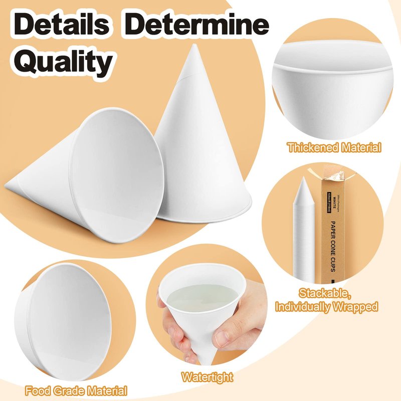 Roshtia 2400 Pcs Paper Cone Cups Thicken Disposable Cone Cups for Shaved Ice, Slushies Water Cooler Dispenser, White (4 oz)