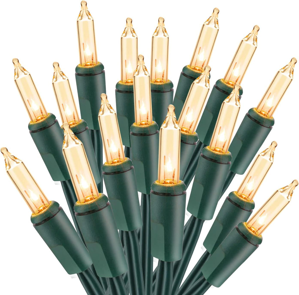 ODEETRONIC Christmas Lights - 21.63ft 100 Count Clear Incandescent Mini Lights | UL Certified Outdoor & Indoor Decor, Warm White