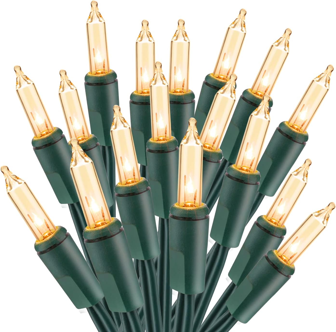 ODEETRONIC Christmas Lights - 21.63ft 100 Count Clear Incandescent Mini Lights | UL Certified Outdoor & Indoor Decor, Warm White