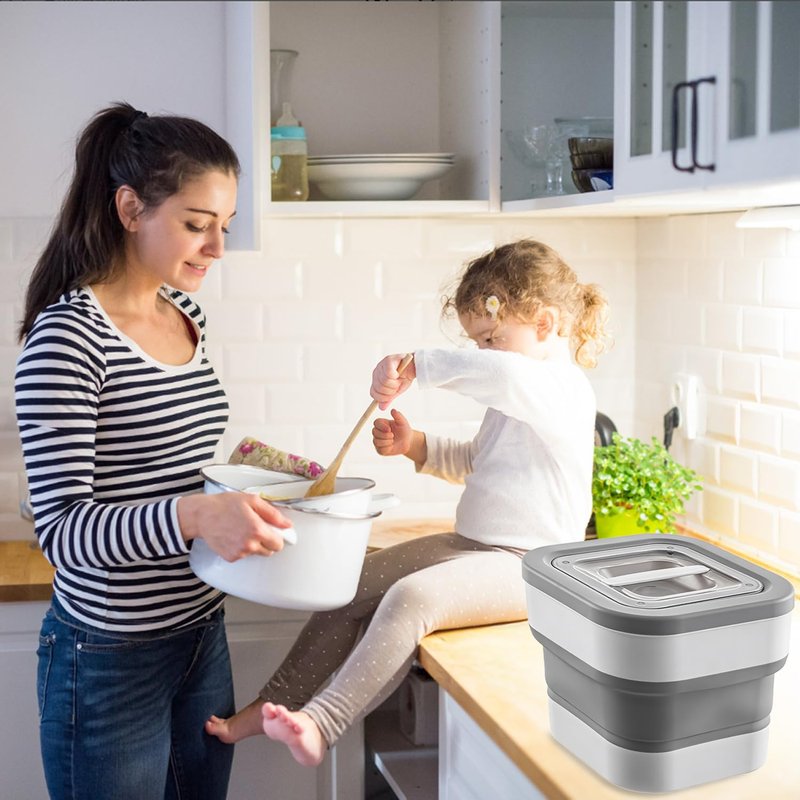 JforSJizT Collapsible Airtight Rice Storage Container,Holds 11-27.5 Lbs,with Magnetic Locking Lid Rice Dispenser Bin,with Measuring Cup,Food Storage for Flour Cereal Pasta Grain Corn Wheat
