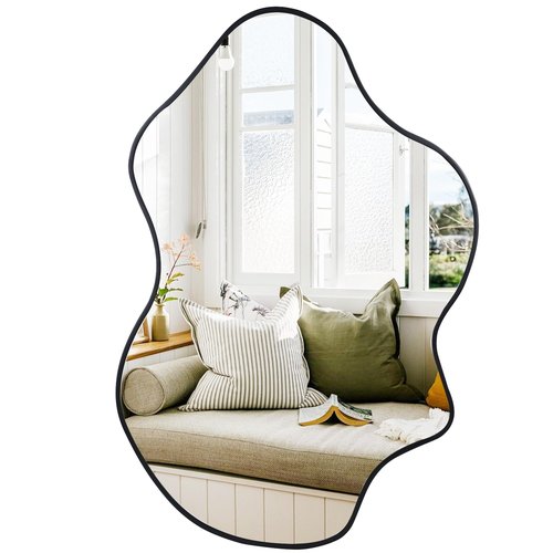 Tanmicoshomy Black Bathroom Mirror 24x36 Inch, Asymmetrical Framed Wall Mirrors for Bathroom, Bedroom or Living Room, Vertical or Horizontal Hanging