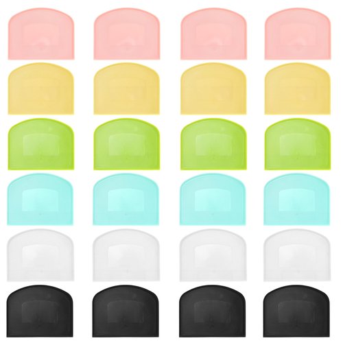 24 Pcs Plastic Dough Scraper Set Multipurpose Bench Cake Cutter Flexible Scraper Spatula for Cake Bread Pizza Food Pastry Icing Kitchen Baking Tool, 6 Colors