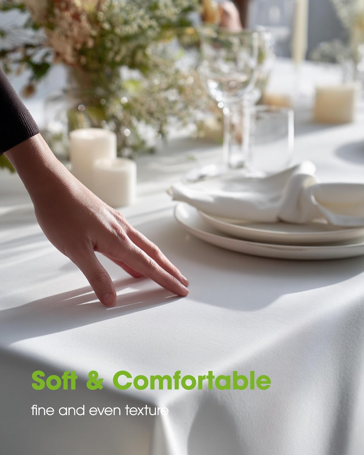 Pureegg Rectangle Tablecloth - Durable 60" x 84" Polyester for Outdoor Parties, Weddings & Picnics, White