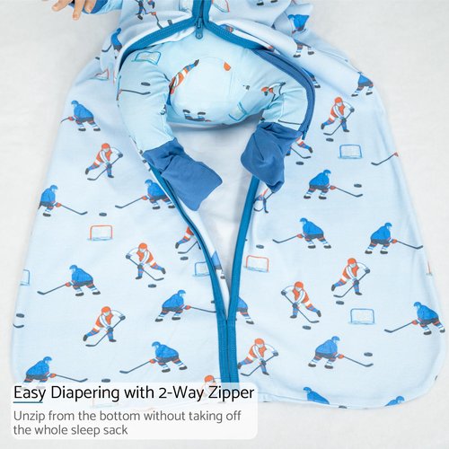 LollyBanks Sleep Sack, 100% Cotton Baby Sack 0.5 TOG Lightweight, 2-Way Zipper Sleep Sacks Soft, 0-6 Months Newborn Sleeper for Baby Boys (Ice Hockey Print)