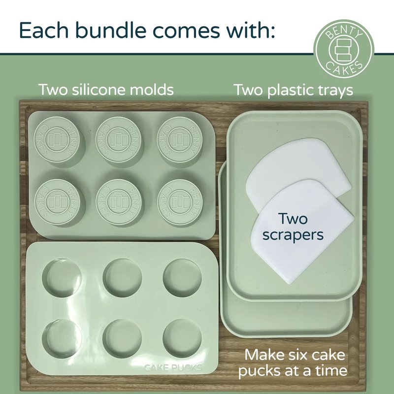 Benty Cakes – The Original Cake Puck Bonus Bundle Set – Better than a Cake Pop! Make Chocolate Covered Desserts – BPA Free Silicone – Includes 1 Mold Set, 2 Trays and 2 Scrapers – Green