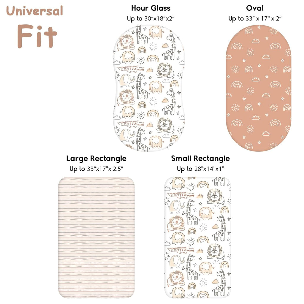 Yoofoss Bassinet Sheets - 3-Pack Fitted Mattress Covers for Halo & Baby Delight | Soft & Breathable (Brown & Animals)