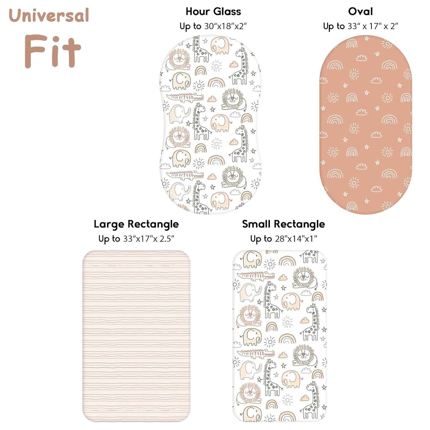 Yoofoss Bassinet Sheets - 3-Pack Fitted Sheets for Halo Bassinest | Soft, Breathable, Brown & Animal Prints