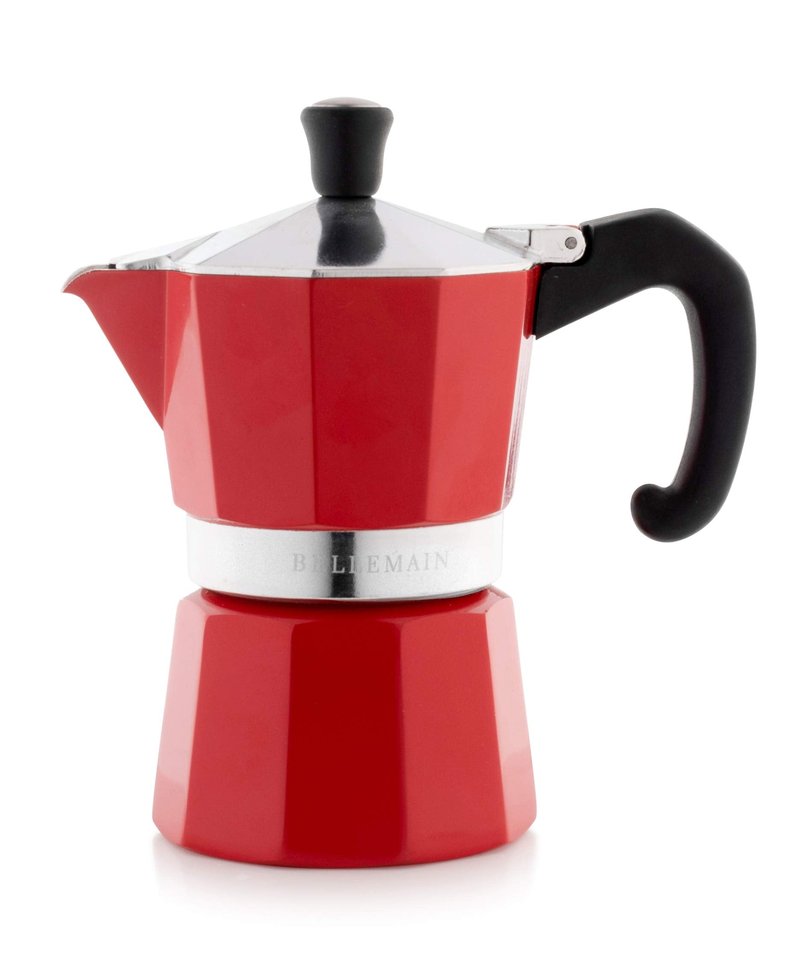 Bellemain Stovetop Espresso Maker | Italian Moka Pot Espresso Maker, Classic Aluminum Design Mocha Pot for Home Brewing & Camping | Easy to Use & Clean - 3-Cup, Red