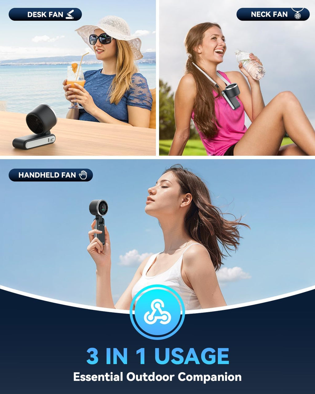 PlayHot Portable Handheld Turbo Fan - 5 Speed Battery Operated Cooling Fan for Outdoor Use | Black