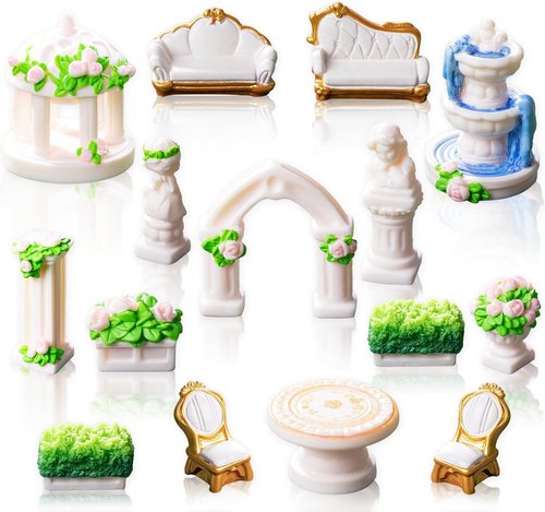 Exasinine Mini Garden Furniture Set - 15 Pcs Micro Resin Ornaments for DIY Fairy Garden Decor