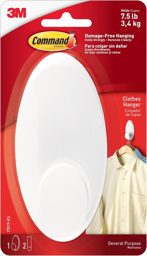 Command Clothes Hanger - Holds Up to 7.5 lbs | Fits 3 Plastic or 7 Metal Hangers - Ideal for Laundry Room & Closet Storage