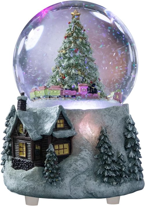 MG-7282 Automatic Revolving Train Snow Globe - 4-Inch Color Changing Light & Plays O Christmas Tree