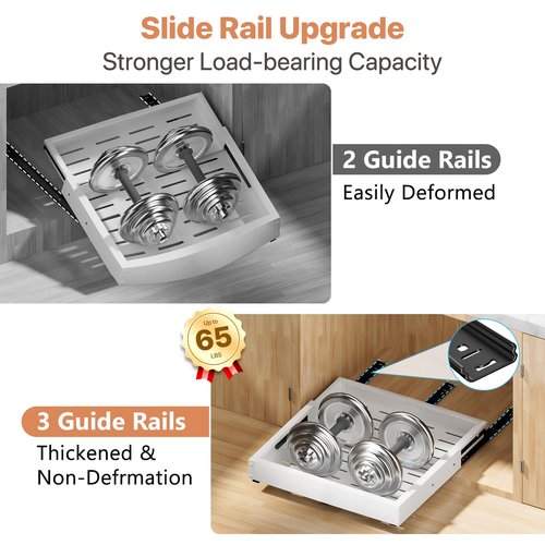 BUFOR 1 Pack Pull out Cabinet Organizer, Width (12"-19") Depth (17"-23"), with 3 Rails Adjustable Slide, Expandable Pullout Drawers for Cabinets, No Drill Adhesive Kitchen Drawers for Pantry Shelves