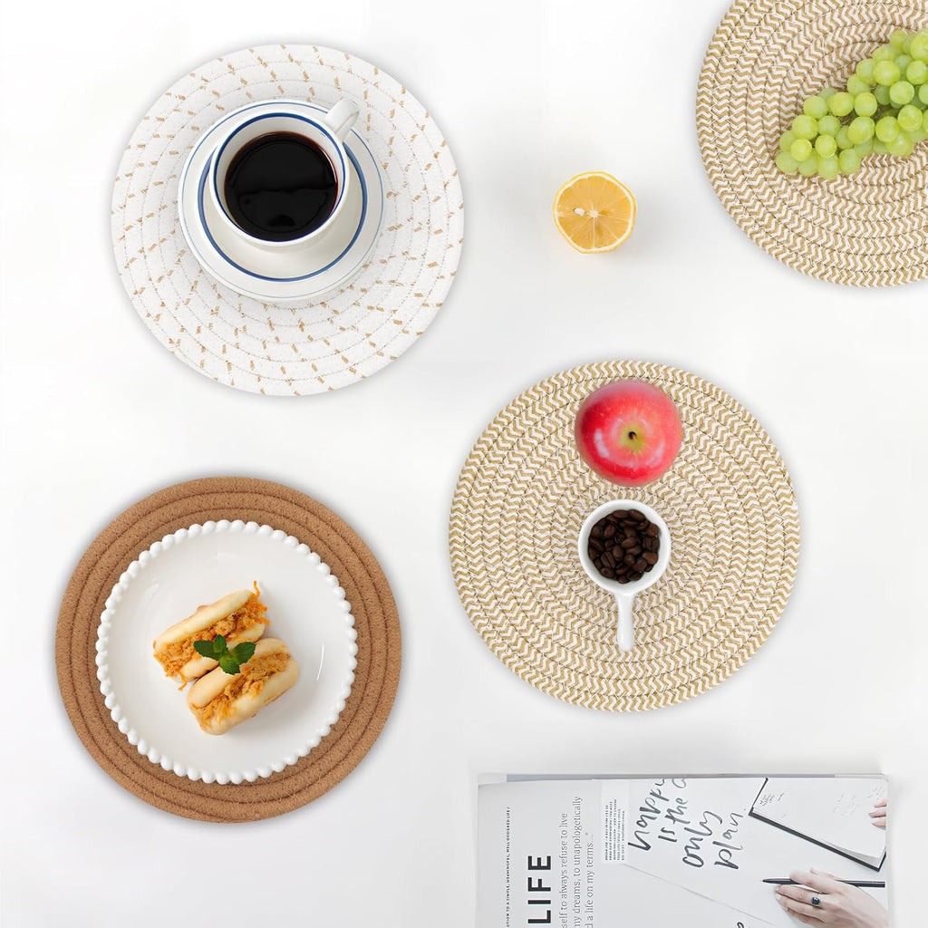 Trivets by Home Essentials - Heat Resistant Hot Pads with Storage Basket | 5 PCS Mix Brown for Kitchen Decor