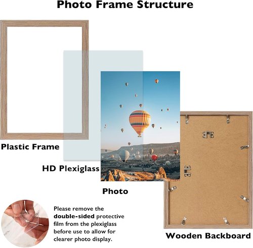 JCJMY Picture Frame 10x14 Inch - Horizontal & Vertical Wall Hanging with Shatter-Resistant Plexiglass | Rustic Brown
