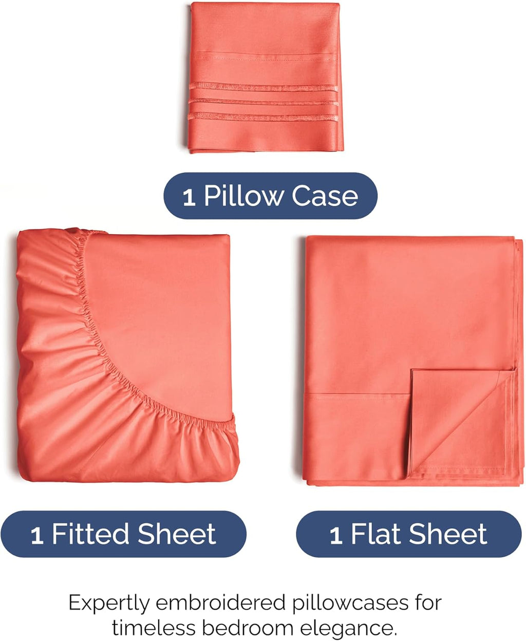 Regine Switzerland Twin XL Sheet Set - Comfy Cooling & Breathable Bedding - Ultra-Soft, Deep Pockets - Coral