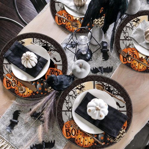 Artoid Mode Window Cat Halloween Round Placemats Set of 4, 14 Inch Table Mats for Party Kitchen Dining
