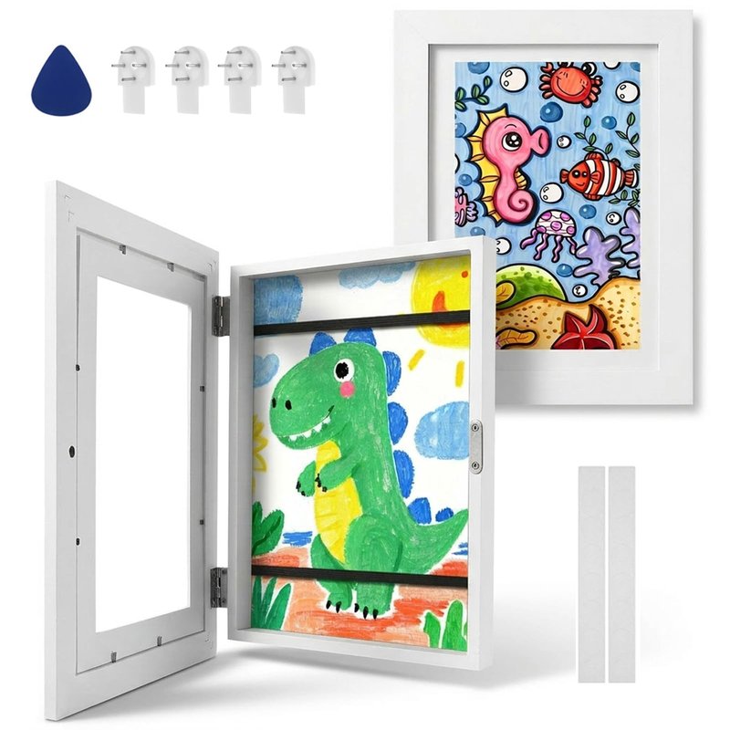2 Pack Kids Art Frame Set A4 8.5x11 Letter Size Front Opening Photo Frames Wooden Kids Artwork Display Frame for 100 Pictures Horizontal and Vertical Picture Display for Crafts Drawing 3D Artwork