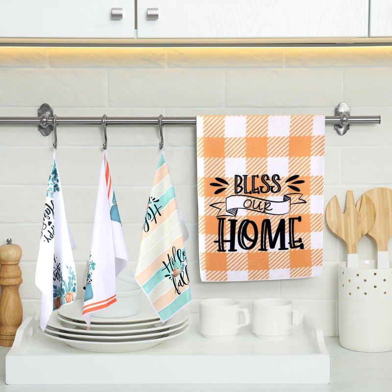 Kajaia 6 Pcs Thanksgiving Kitchen Towels Set Fall Hand Towels Absorbent Buffalo Plaid Autumn Pumpkin Truck Eucalyptus Leaves Decorative Tea Dishcloths for Bathroom Home Farmhouse Decor Harvest Gifts