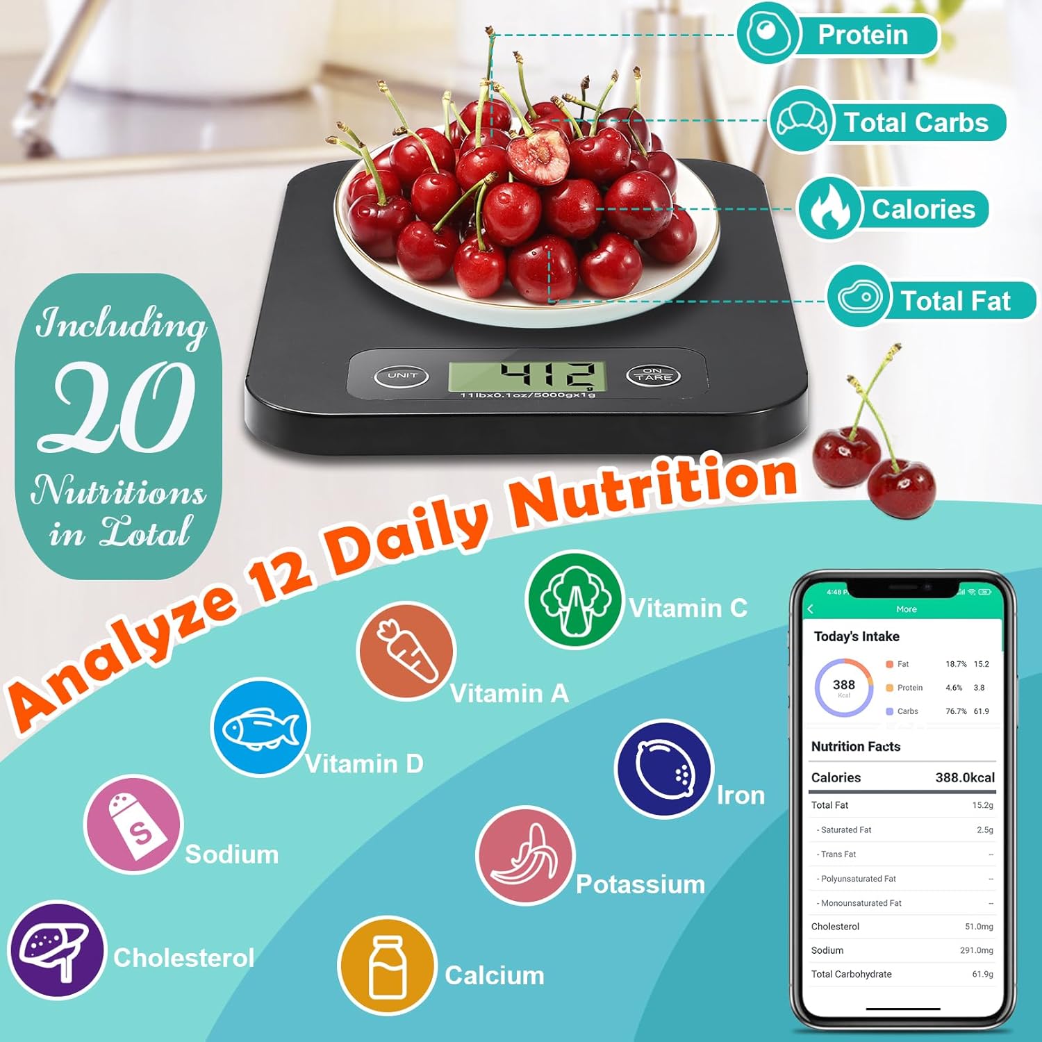 URAMAZ Digital Food Scale - Nutritional Calculator for Weight Loss | 11lb Capacity, Grams & Ounces