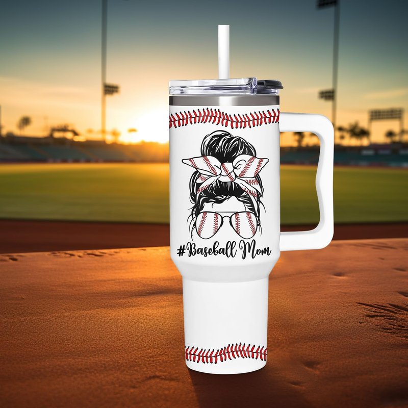 AT2Z GLOBAL Baseball Mom Gifts - Perfect for Moms from Kids, Friends - Birthday & Christmas - 40oz Tumbler with Handle