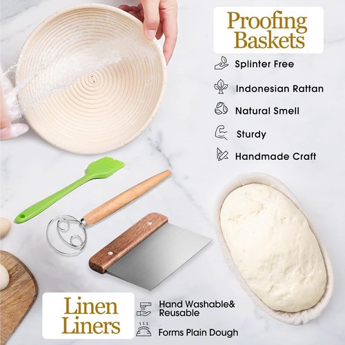 Dimpola Banneton Bread Proofing Basket Set - Handmade Rattan Sourdough Bowls | Oval & Round Design