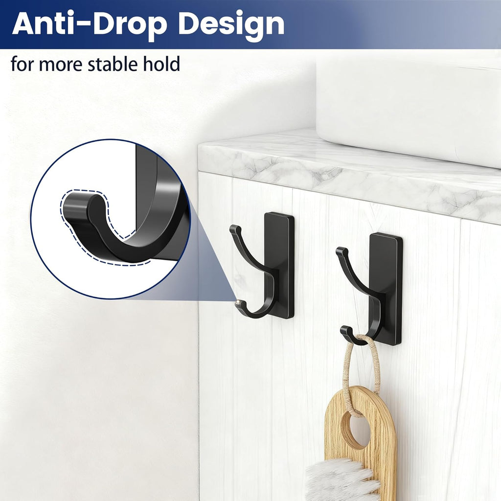 Pickpiff Adhesive Wall Hooks - No Residue, Easy Removal, Heavy-Duty Towel Hooks | 4 Pack Black