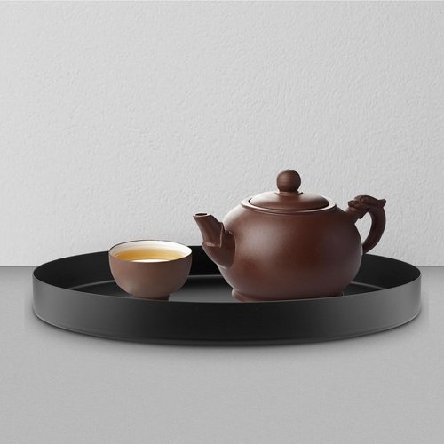 SENJEOK 2PCS 12 Inch Black Metal Round Trays, Stainless Steel Decorative Serving Tray, Round Candle Tray Holder for Jewelry, Accessories, Coffee Table