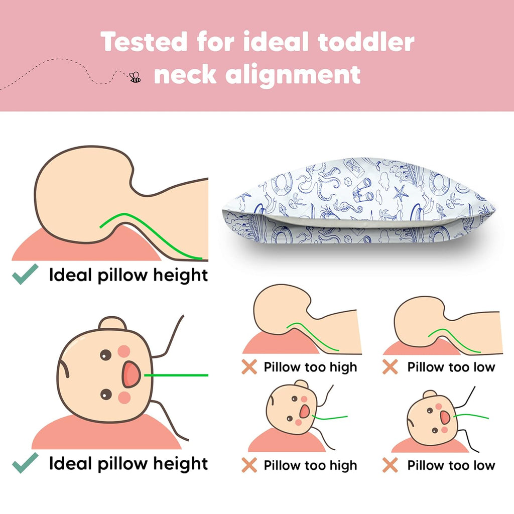 My Little Dreamy Toddler Pillow - Organic Cotton Travel Bed Pillow with Case | Soft & Breathable, 13x18 Inches for Ages 2-5 (Nautical)