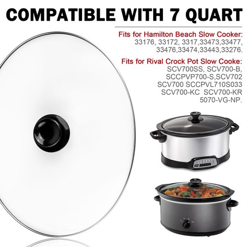 Oval Glass Lid 7 Quart Fits for Hamilton Beach Slow Cooker Lid & Rival Crock Pot Slow Cooker SCV700SS,SCCPVP700-S Replacement Oval 7 Quart Lids