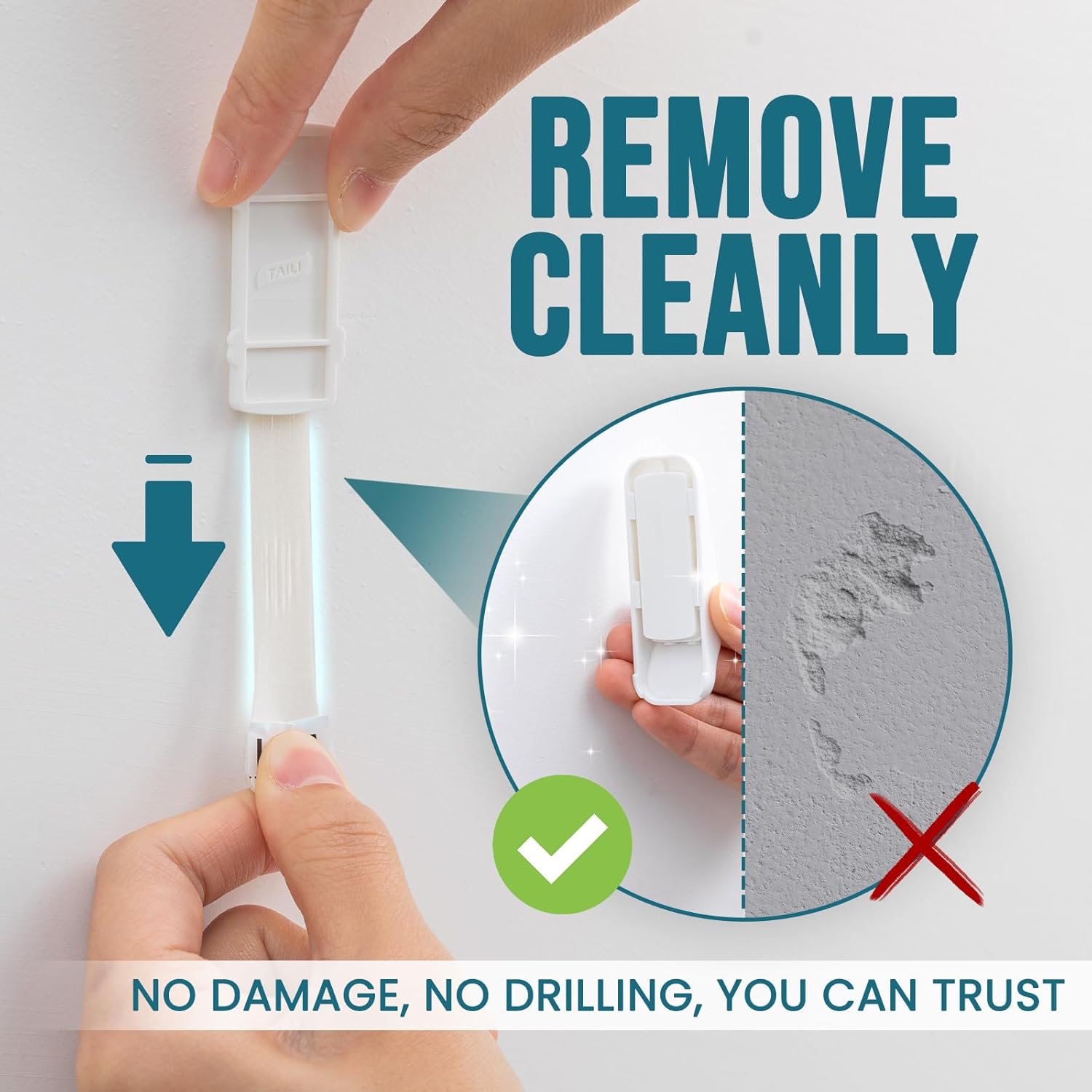 TAILI Heavy-Duty Hooks for Hanging | 6 Wire Sticky Hooks with 8 Adhesive Strips | Removable & Reusable, White