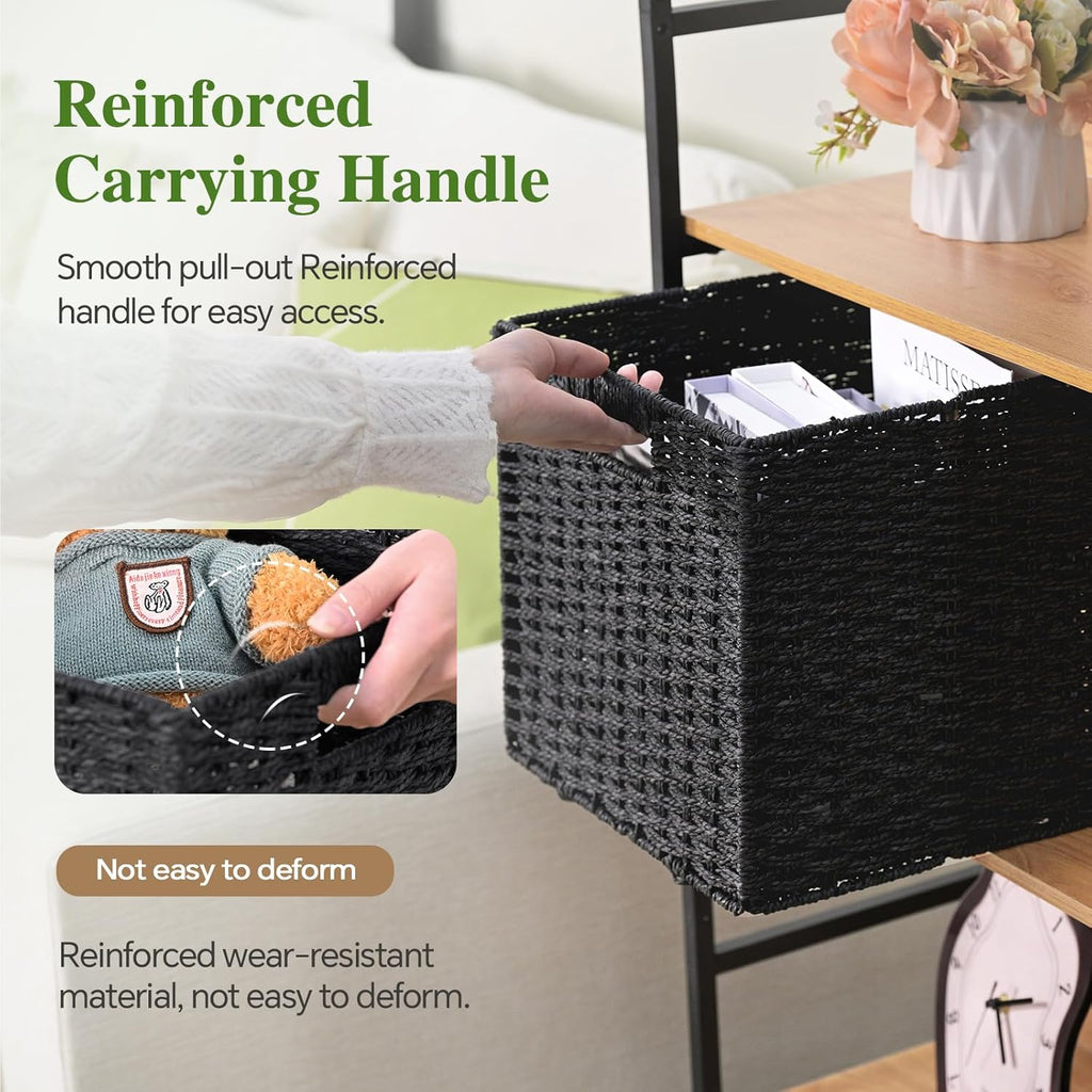 Skiennix Woven Wicker Storage Baskets - 2-Pack Handwoven Paper Rope Organizers | 11x11 Foldable Bins in Classic Black