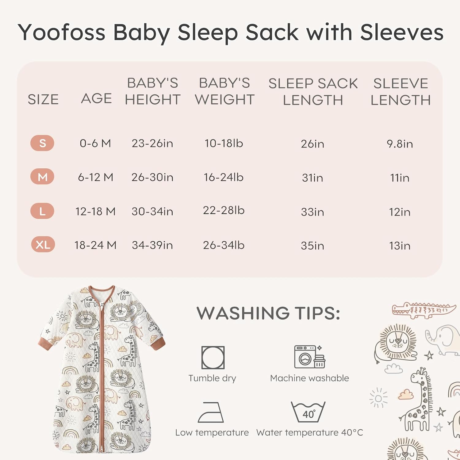 Yoofoss Baby Sleep Sack - Organic Cotton 1.0 Tog Long Sleeve Wearable Blanket | 6-12 Months, Medium