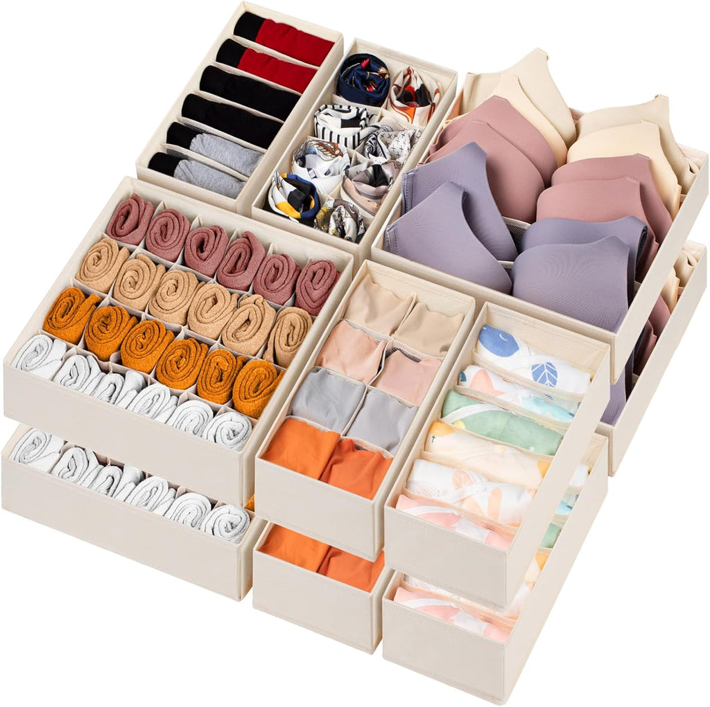 Skiennix Baby Clothes Organizer - 12 Pack Fabric Foldable Dresser Storage Bins for Nursery | 116 Cells for Clothing & Accessories