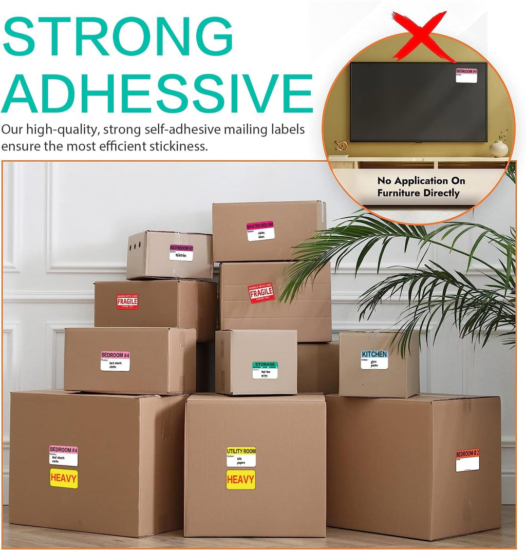 Skiennix 600 Count Large Home Moving Packing Box Labels - Color Coded for 3-4 Bedroom Houses | Writable Notes & Fragile Stickers