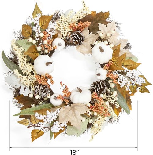 Fall Decor - 18-Inch Autumn Maple Leaf Pumpkin Wreath | Perfect for Thanksgiving & Halloween
