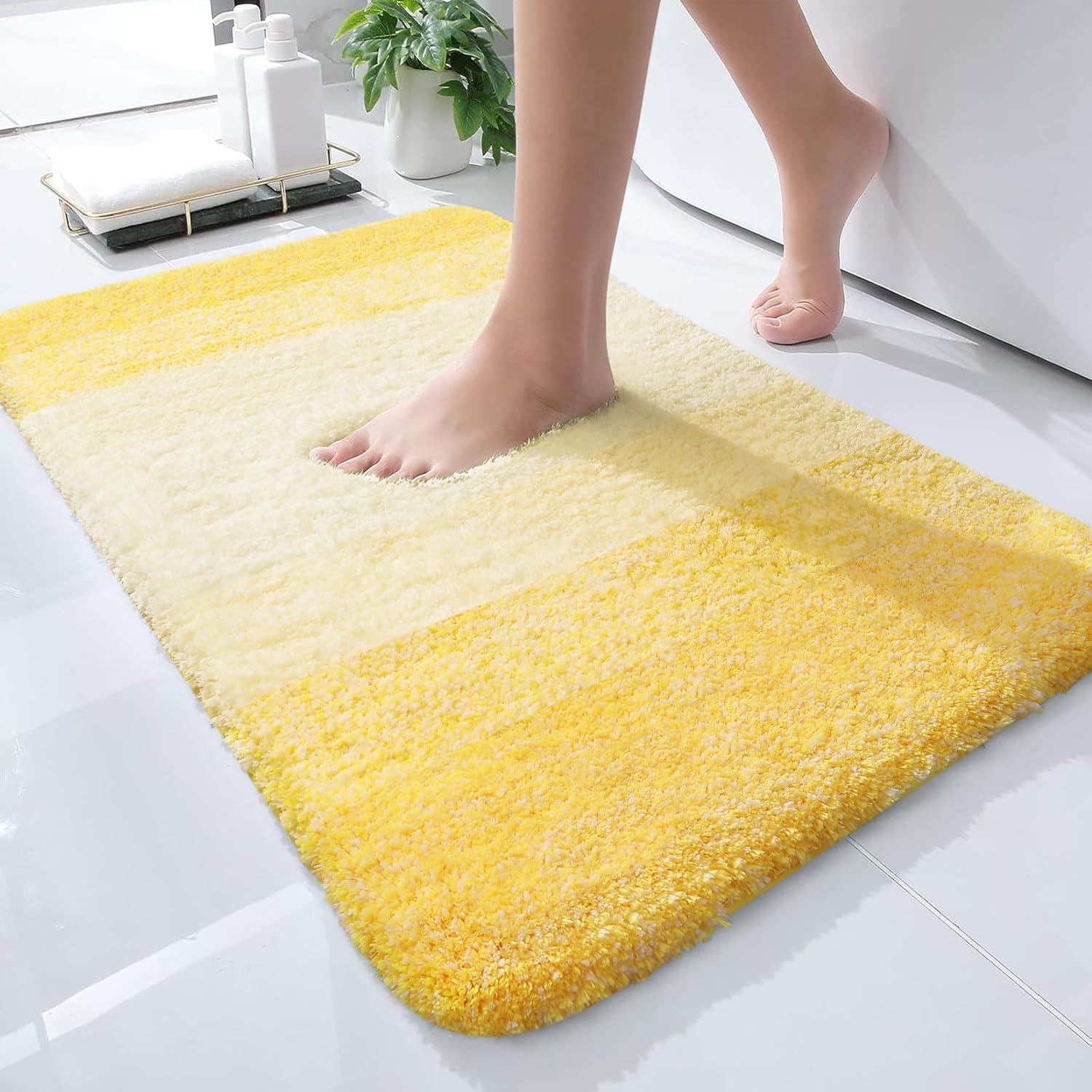 OLANLY Bathroom Rug Mat - Extra Soft Microfiber Bath Rug | Non-Slip Plush Shaggy 24x16 Yellow