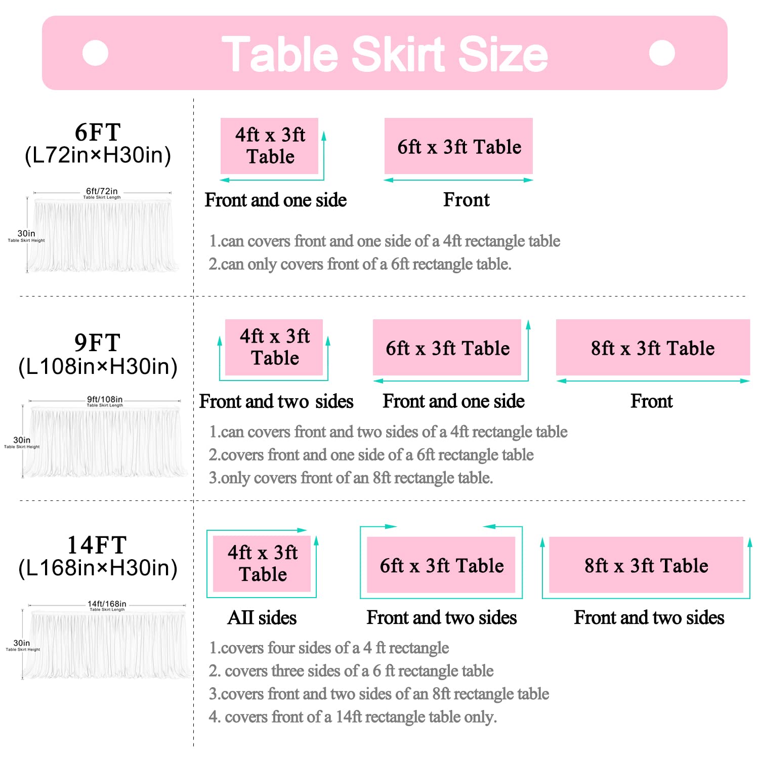 Suppromo White Tulle Table Skirts for Rectangle Tables 6ft for Wedding Birthday Party Bridal Shower White Tutu Ruffle Table Cloth for Cake Dessert Buffet Banquet Dinner Table Decorations